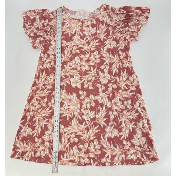 Ecothreads Flutter Sleeve Ribbed Floral Swing Dress Sz L Stretch Comfort Boho - Picture 7 of 9